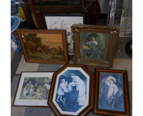 Assorted prints and a mirror 