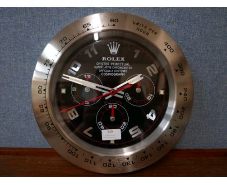 A Rolex style dealer's display wall clock 