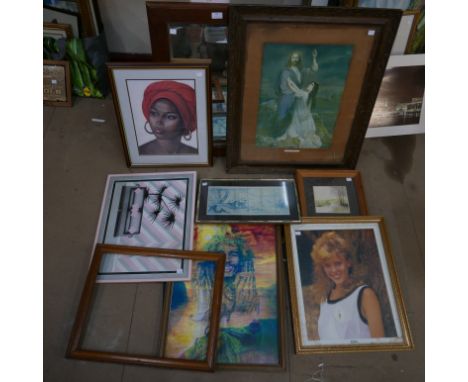 Shirley Easton, Hermitage Water, mixed media, a portrait of an African lady, oil, Kylie Minogue print, etc. 