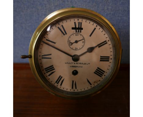 A Lilley &amp; Reynolds of London brass ships clock 