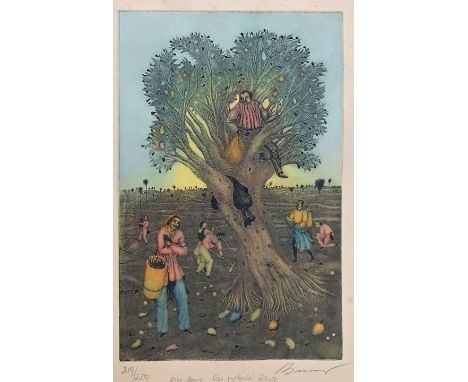 Brauer, Arik (1929 Wien - 2021 ebenda)"Ein Baum für vielerlei Früchte". Farbradierung, wohl 1970er/80er Jahre. Unterhalb der 