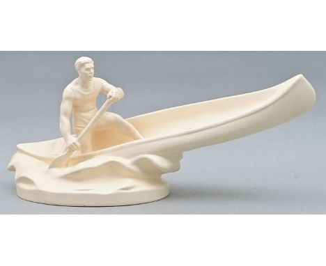 Sportkanute, Bechyne (Bechin, Tschechien), Jihokera-Keramik, Mitte 20. Jh.Keramik, cremeweiß glasiert. Dynamische Form mit we