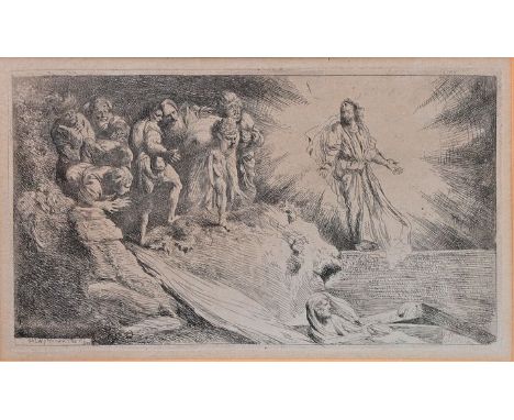 Castiglione, Salvatore (1620 Genua - 1676 ebenda (ca.)Die Auferweckung des Lazarus. Radierung (?) oder Stich, 1645. Hier wohl