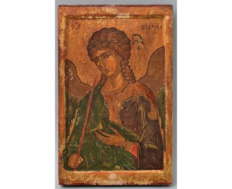 Ikone Erzengel Gabriel, 20. Jh.Kopie nach einer bedeutenden Ikone des 14. Jh. aus dem Chilandar Kloster, Tempera auf (Nadel)H