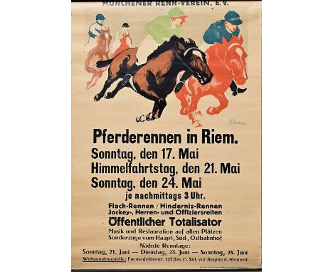 Feldbauer, Max (1869 Neumarkt - 1948 München)Plakat "Pferderennen in Riem" (München). Farblithografie, 1899/1900. Gedruckt be