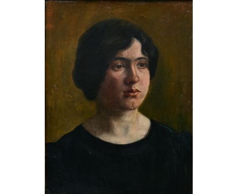 Unbekannter Maler des Jugendstils, um 1900Bildnis einer Dame mit gewelltem Haar. Öl auf Malpappe, um 1900/10. Unsigniert. Rüc