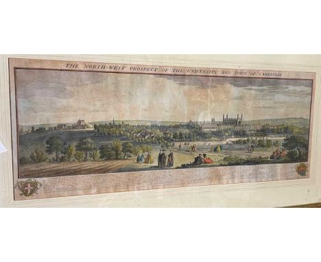 S and N Buck  The North West Prospect of the University and Town of Cambridge, hand coloured engraving, circa 1743, 31 x 80cm