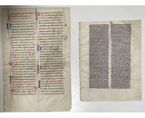 Two Medieval vellum manuscript leaves: an early 14th century leaf from a northern French Missal, the Sanctorale, from Pantale