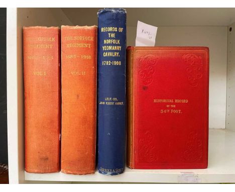 Regimental history. Historical Record of the 34th Foot, 1844, 8vo, 5 hand coloured plates, original cloth; PETRE (F L) The Hi