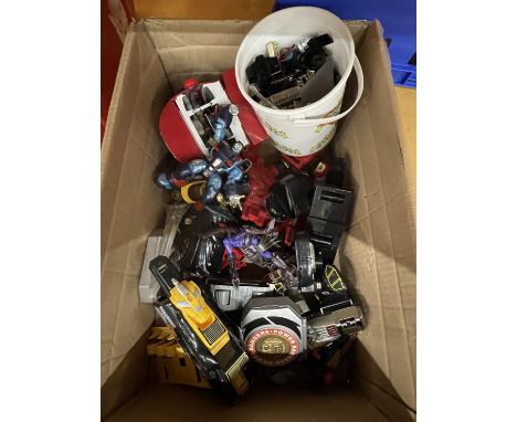 A LARGE COLLECTION OF VINTAGE 1990'S POWER RANGER TOYS TO INCLUDE ACTION MEN, TRANSFORMERS, VEHICLES ETC ALL PROCEEDS FROM TH
