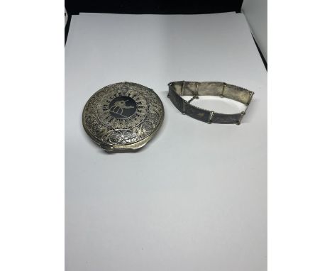 A NIELLO ARABIC SILVER COMPACT AND BRACELET 
