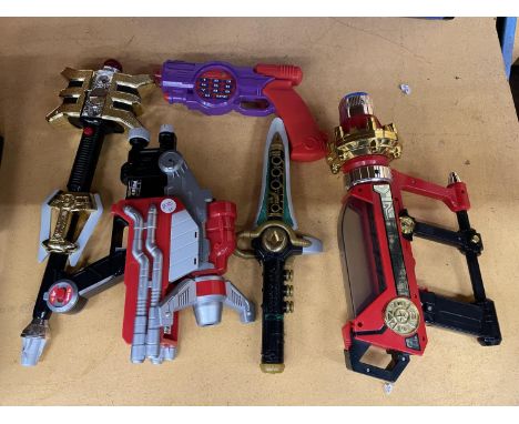 A COLLECTION OF FIVE VINTAGE 1990'S POWER RANGERS ACTION TOYS TO INCLUDE TOY ALL PROCEEDS FROM THIS LOT ARE BEING KINDLY DONA