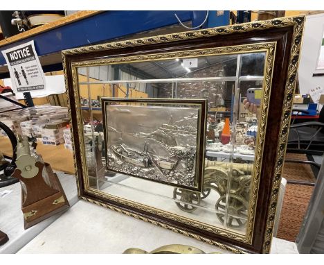 A LARGE GILT FRAMED MIRROR WITH A MARKED 925 SILVER PANEL 