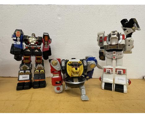 THREE VINTAGE 1990'S POWER RANGERS TRANSFORMERS ALL PROCEEDS FROM THIS LOT ARE BEING KINDLY DONATED TO THE GUY HILTON ASTHMA 