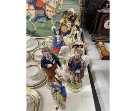 A COLLECTION OF VINTAGE STAFFORDSHIRE FLATBACKS TO INCLUDE LORD BYRON, SHAKESPEARE, GOING TO MARKET, BURNS AND HIS MARY, THE 