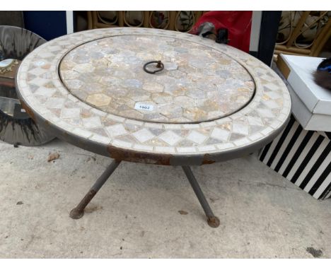 A TILE TOP GARDEN FIRE PIT TABLE 