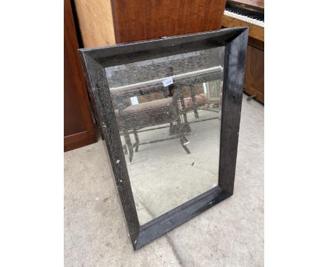 A MODERN BLACK FRAMED WALL MIRROR, 34.5X24.5" 