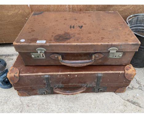 TWO VINTAGE LEATHER TRAVEL CASES 