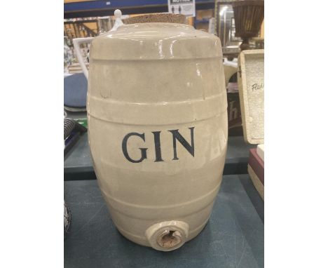 A VINTAGE STONEWARE GIN BARREL HEIGHT 33CM 