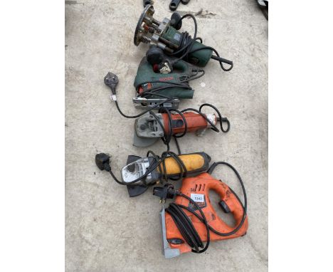 FIVE POWER TOOLS TO INCLUDE TWO GRINDERS AND A BOSCH JIGSAW ETC 