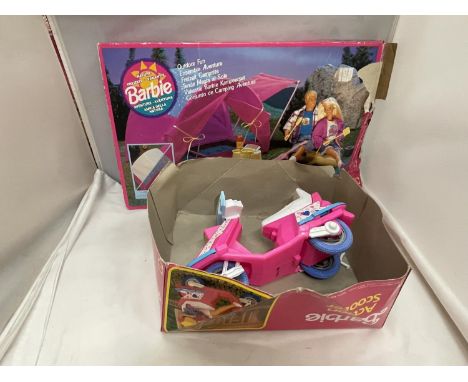 A MATTEL BARBIE ACTION SCOOTER AND OUTDOOR FUN SET WITH ORIGINAL BOXES 