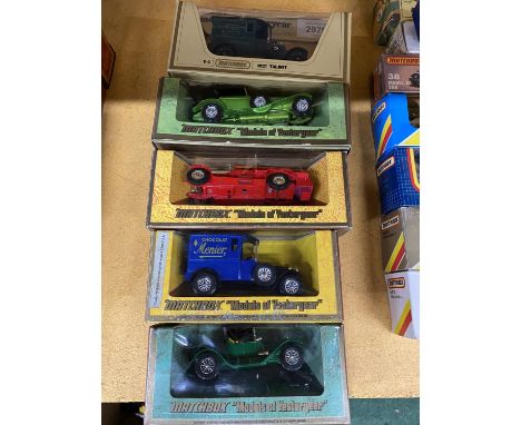 FIVE BOXED 'MATCHBOX' MODELS OF YESTERYEAR VEHICLES TO INCLUDE A Y-6 1913 CADILLAC, A Y-6 1920 ROLLS-ROYCE FIRE ENGINE AND A 