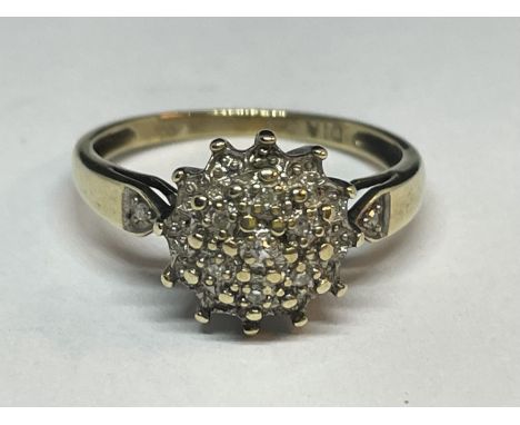 A 9 CARAT GOLD DIAMOND CLUSTER RING SIZE N 