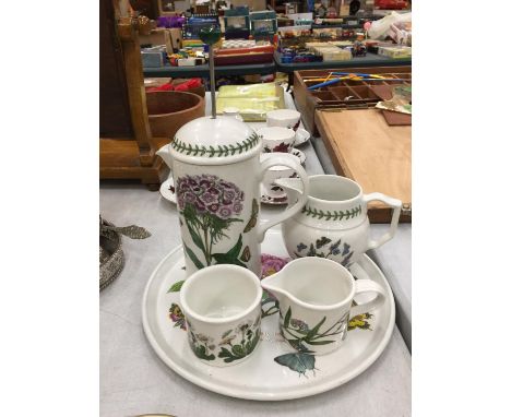 FIVE PIECES OF PORTMEIRION 'BOTANIC GARDENS' TO INCLUDE A CAFETIERE, TRAY, TWO JUGS AND SUGAR BOWL 