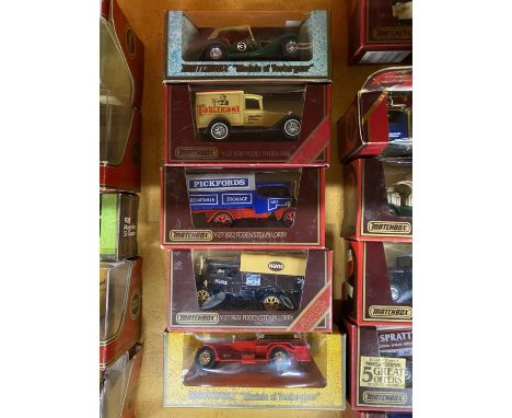 FIVE BOXED 'MATCHBOX' MODELS OF YESTERYEAR VEHICLES TO INCLUDE A Y-8 1945 MGTC, A Y-6 1920 ROLLS ROYCE FIRE ENGINE AND A Y-22