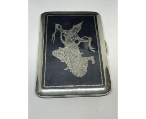 A MARKED 88% SILVER CIGARETTE CASE WITH SIAM DESIGN 