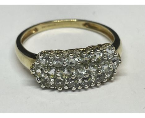 A 9 CARAT GOLD RING WITH NINETEEN CIBIC ZIRCONIA STONES 3.2 GRAMS GROSS WEIGHT SIZE V 