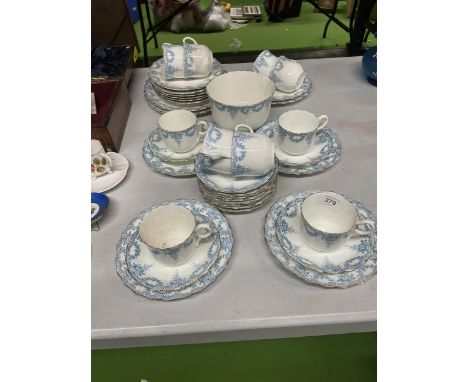 A QUANTITY OF BLUE AND WHITE CHINA TO INCLUDE CUPS, SAUCERS, SIDE PLATES, SUGAR BOWL, ETC 