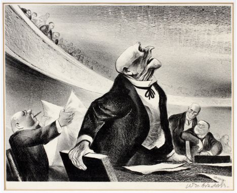 WILLIAM GROPPER [AMERICAN 1897-1977], LITHOGRAPH  IN BLACK & WHITE, IMAGE: H 10" X 12 3/4", A  DEBATE: 12 1/4" x 16 1/4" pape