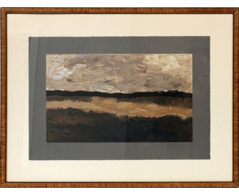  GEORGES BRAQUE, LITHOGRAPH, LES CHAMPS 15" X 21  1/2": Size is visible paper size. Pencil signed  .# 247/300. Size is image 