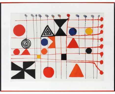  ALEXANDER CALDER, COLORED LITHOGRAPH, H 22", L  29.5", "QUILT": Alexander Calder [American,  1898 - 1976]. Signed lower righ