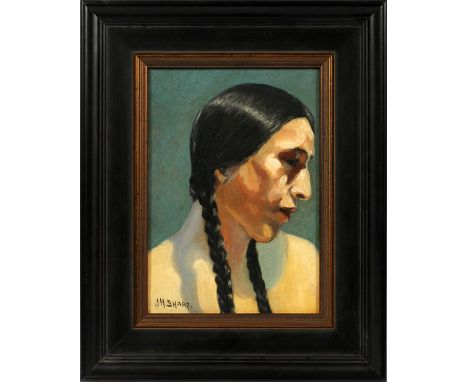  JOSEPH HENRY SHARP [AMERICAN 1859-1953], OIL ON  BOARD, HUNTING SON IN SUNLIGHT, H 14", W 10":  Signed lower left; framed. 