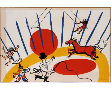  ALEXANDER CALDER [AMERICAN 1898-1976], COLOR  LITHOGRAPH, H 26", W 38", "CIRCUS": Pencil  signed; #80/125; unframed. As is. 