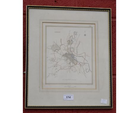 A 19th century map of Derby, boundaries, parishes, by R Creighton