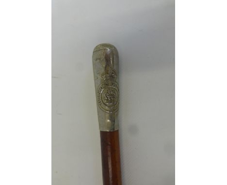 A Leicestershire Regiment Hindoostan malacca cane swagger stick approximately 26 3/4" overall length.