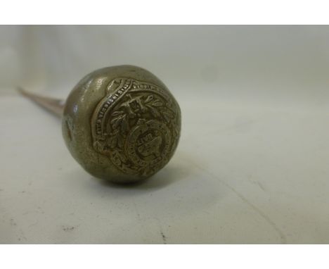 A 2nd Battalion The Gloucester Regiment malacca cane swagger stick approximately 27 1/2" overall length.