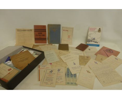 An interesting amount of military ephemera contained in a box folder including army pay books, a Home Guard training manual, 