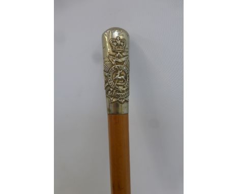 A Bedfordshire Regiment malacca cane swagger stick approximately 26 3/4" overall length.