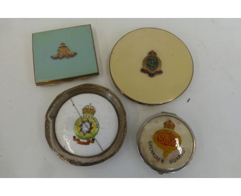 Three military powder compacts to the Royal Artillery, the Royal Army Medical Corps and the Grenadier Guards together with a 