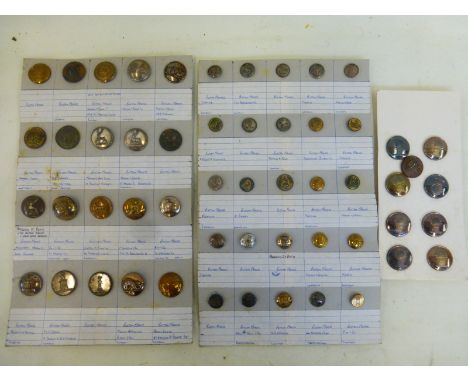 Three cards of 19th Century and later livery buttons by various makers - R. Busby, Firmins, Firmins & Watall, J.W. Reynolds, 