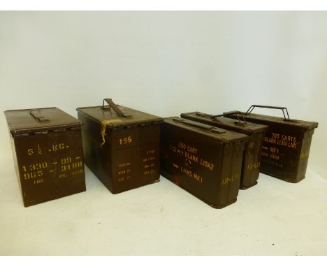 Five British Army ammunition tins.