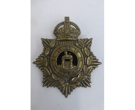 An early 20th Century Essex Regiment helmet plate with centre, retains its lugs to the reverse, approximately 5 x 4 3/4".