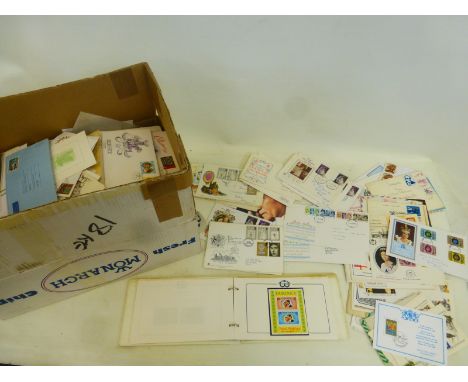 A box of assorted first day covers of various subjects and ages.
