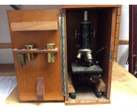 Vintage microscope in wooden case