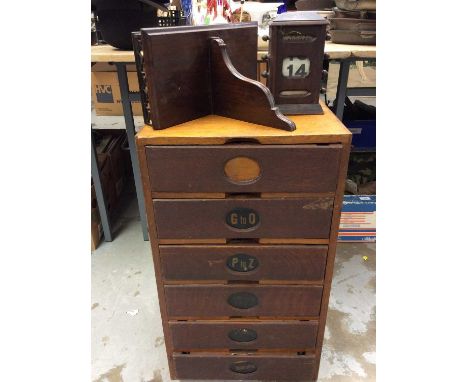 Vintage office nest of drawers, mahogany wall bracket and desk calendar