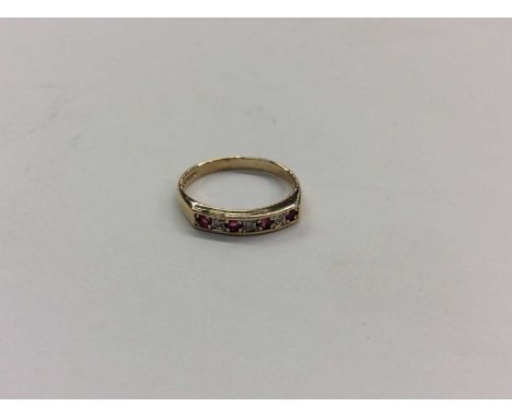9ct gold diamond and ruby half eternity style ring, size L½Condition report: Weight 1.9g 2